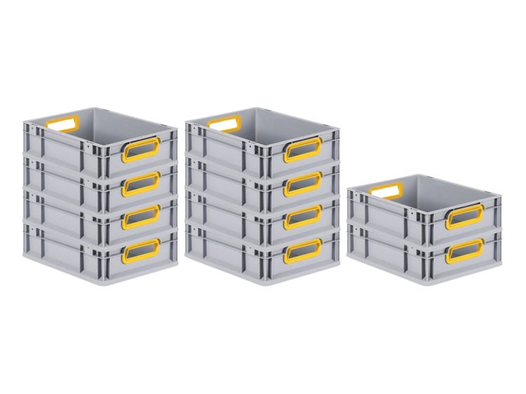 PROREGAL Spar Set 10x Eurobox Nextgen Color HxBxT 12 x 30 x 40 cm 11 Liter Griffe Gelb Offen Glatter Boden Eurobehälter Transportbox