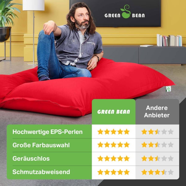 Green Bean Indoor Sitzsack XXL 140x180cm 380 Liter Kinder & Erwachsene Bean Bag EPS Perlen Füllung Riesensitzsack Groß Liegekissen Sitzkissen - Rot