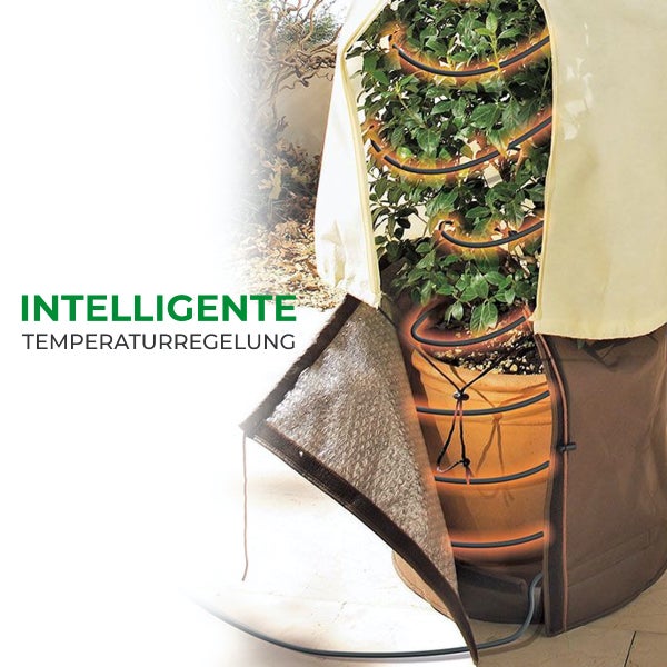 Winterschutz für Pflanzen mit integrierter Heizspirale, intelligenter Temperaturregelung und isolierender Folie.