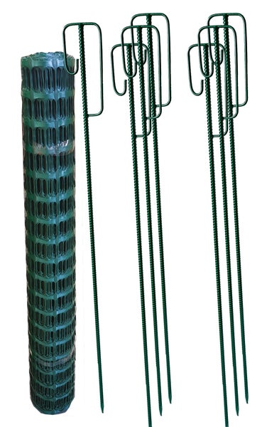 Fangzaun Set Zuschitte grün sehr reissfest + Absperrhalter grün lackiert / Set B = 25 m Zaun + 7 Halter