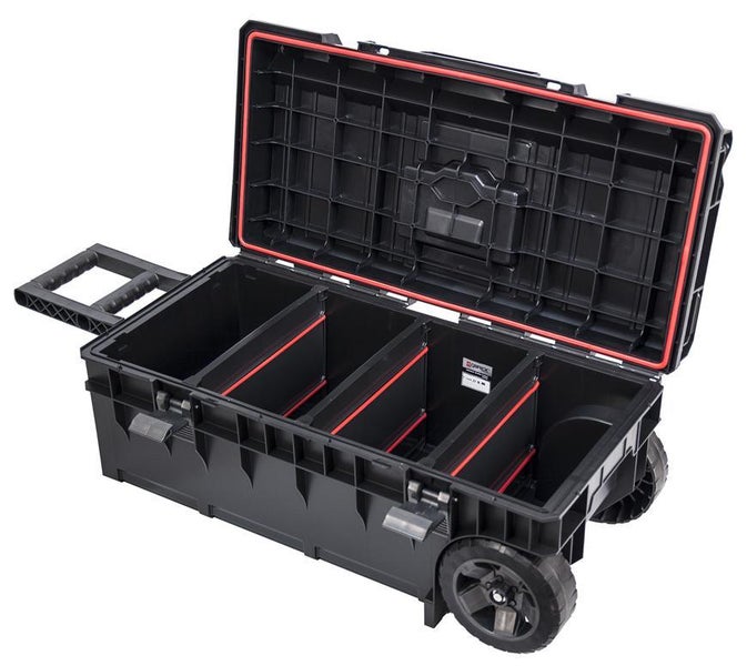 PROREGAL QBRICK Werkzeugkoffer One mit Räder HxBxT 24,5 x 63,5 x 23 cm 50 Liter Mit Klemmverschlüsse Traglast 120kg Mit 2 Gummiräder Metall Schwarz