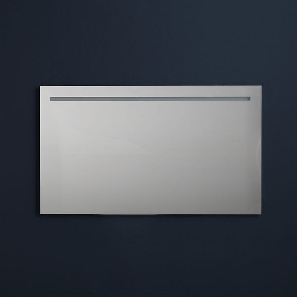 Rechteckige Infrarotheizung zur Wandmontage mit glatter Oberfläche und horizontalem Streifen im oberen Bereich.