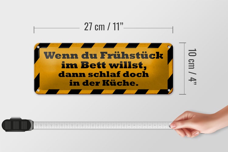 Blechschild Spruch 27x10cm Frühstück im Bett schlaf Küche Dekoration