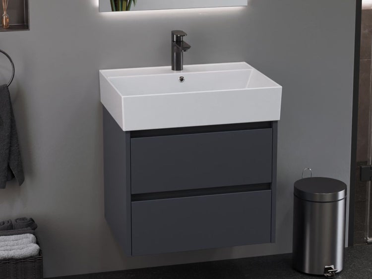 Aqua Bagno Basic Plan Waschbecken 10.16.30.04.2 – 60 x 45 cm – Weiß Hochglanz – Keramikbecken mit Hahnloch & Überlauf