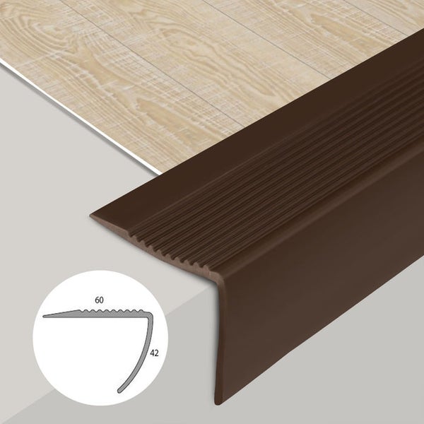 FLOORDIREKT Stufenkantenprofil Seattle - Treppenkantenprofil - Braun - 6 x 4,2 x 120 cm