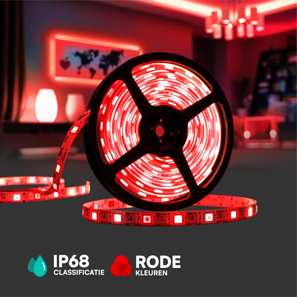 LED-Streifen auf einer Rolle mit Schutzart IP68 und roten Farben