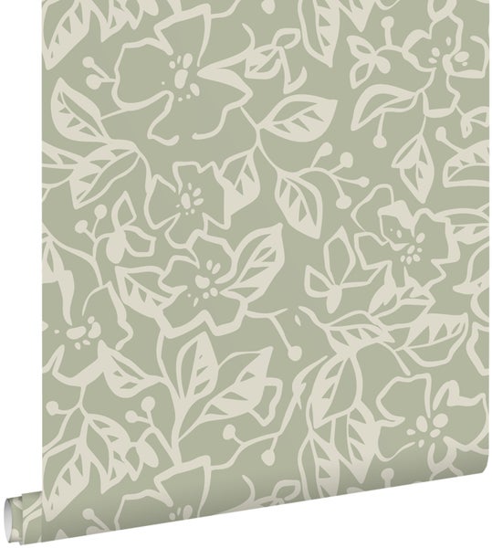 ESTAhome Tapete Blätter und Blumen Mintgrün - 50 x 900 cm - 131372