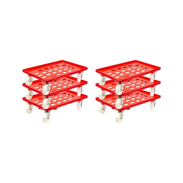 PROREGAL Transportroller für Euroboxen 60 x 40 cm mit Kunststoffräder Rot Gitter/Rasterdeck 2 Lenkrollen und 2 Bremsrollen Traglast 300 kg