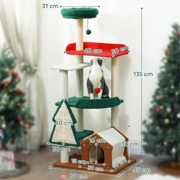 Kratzbaum mit Liegeflächen, Höhle und Spielzeug für Katzen