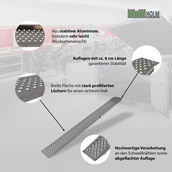 TRUTZHOLM 1 x Auffahrrampe leichte Ausführung 200 x 21,5 cm 200kg Alu grau profiliert Auffahrschiene