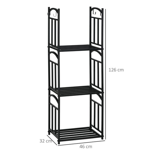Metall Pflanzenregal mit drei Ablagen und Haken zur Wandbefestigung, 126 cm hoch