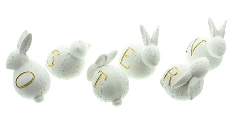 FRANK FLECHTWAREN | Hase Osterbande, 6er Set, POLYRESIN, 7 x 5 x 8 cm