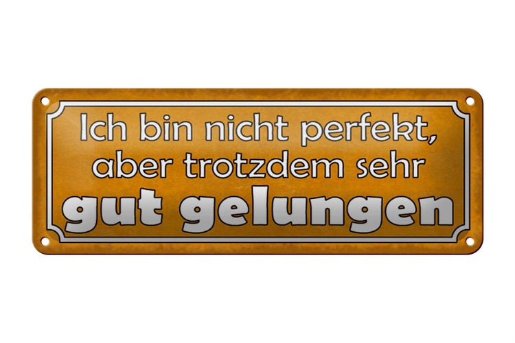 Blechschild Spruch 27x10cm bin nicht perfekt gut gelungen Dekoration