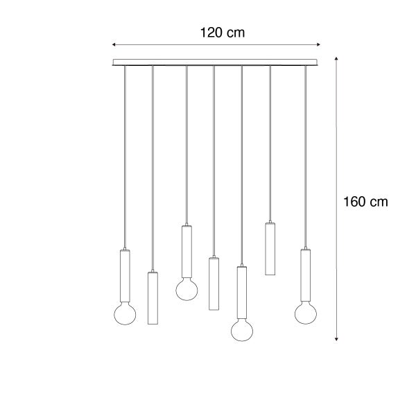 Skizze einer Pendelleuchte mit den Maßen 120 mal 160 Zentimeter