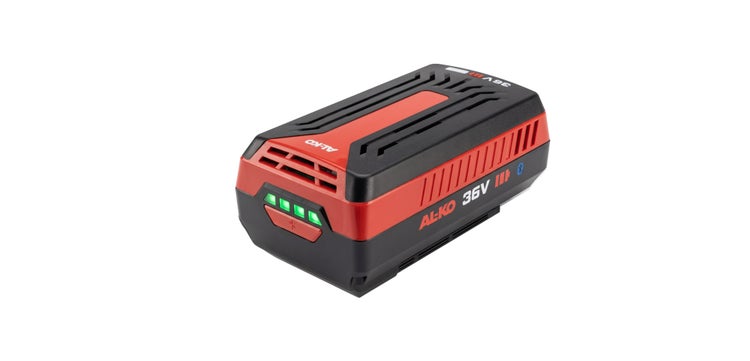 AL-KO 36 Volt Lithium-Ionen-Akku für Gartengeräte, mit LED-Ladestandsanzeige.