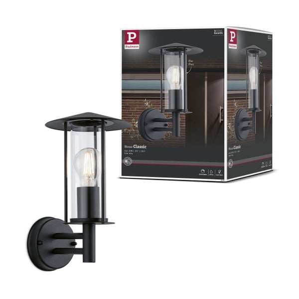 Außenwandleuchte Classic IP44 173mm max. 15W 230V Dunkelgrau Metall, Glas