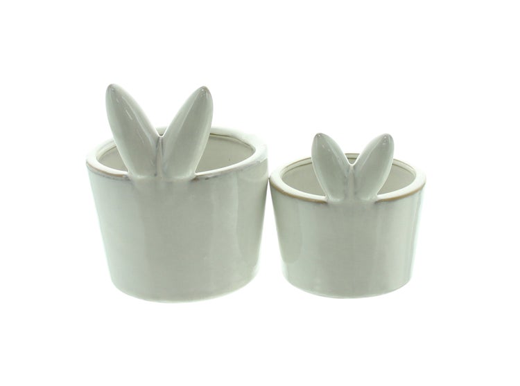 FRANK FLECHTWAREN|Pflanzer Hasenohren, 2er Set, 10,5 x 10,5 x 11 cm, 12 x 12 x 14,5 cm, PORZELLAN