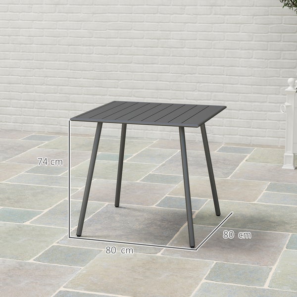 Outsunny Gartentisch Stahl 80 x 80 x 74 cm Wetterfest Buffettisch mit Stahlrahmen, rutschfest Campingtisch 4 Personen Balkontisch Terrassentisch Outdoor Esstisch für Garten, Terrasse, Balkon, Grau