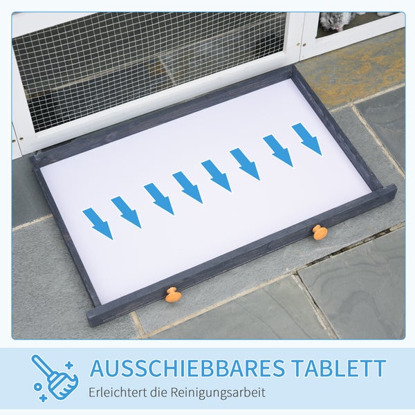 PawHut Kleintierstall Kleintierkäfig Zwergkaninchenstall mit Freigehege und Asphaltdach Doppelstöckiger Meerschweinchenstall Tannenholz Dunkelgrau+Weiß 204 x 45 x 80 cm