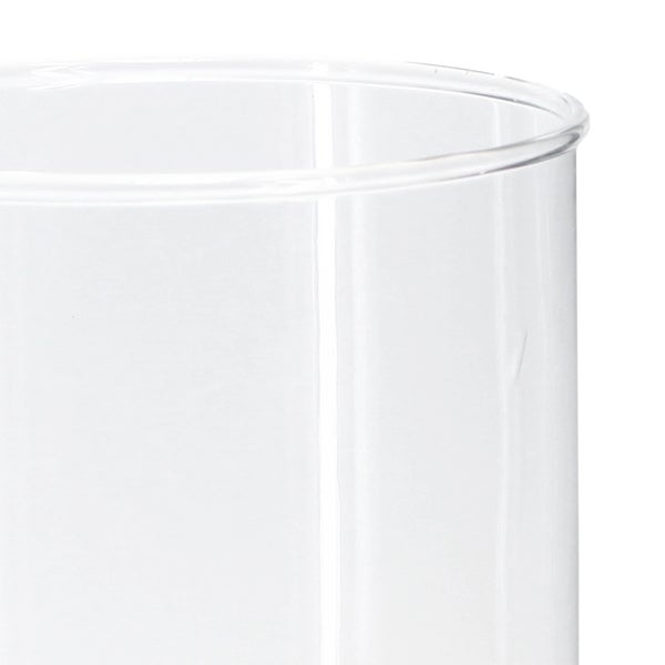 Detailansicht eines zylindrischen Glasgefäßes mit glattem Rand.