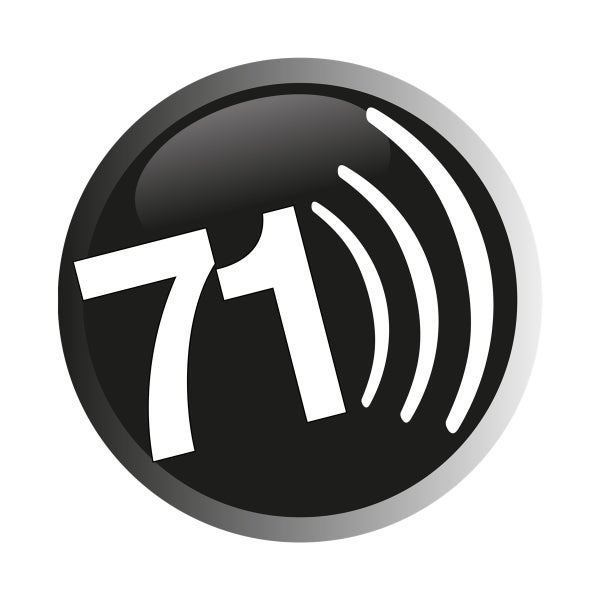 Symbol für Schallemission mit einem Wert von 71 Dezibel