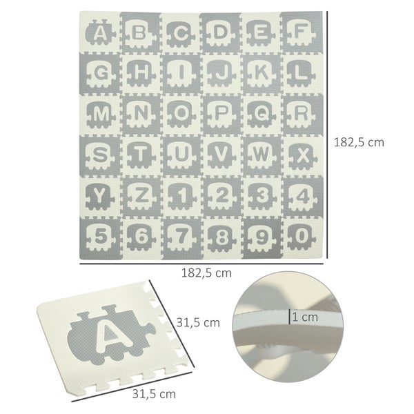HOMCOM Kinder Puzzlematte, Spielmatte mit rutschfest, 182,5cm x 182,5cm x 1cm, EVA, Hellgrau