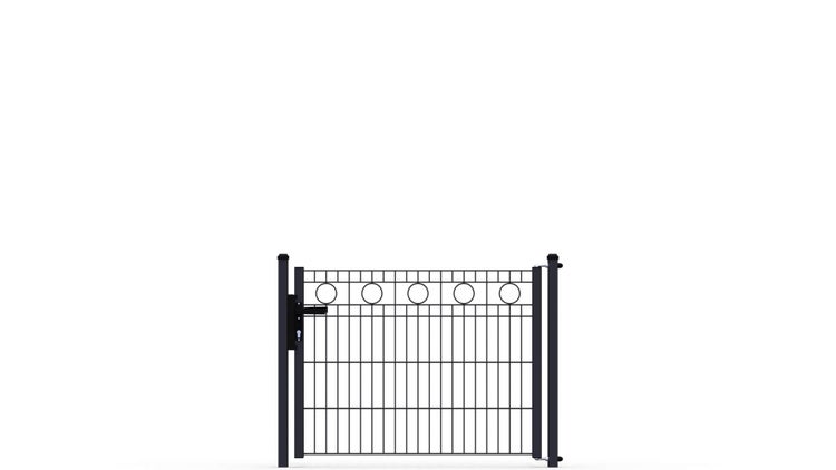Zauntor ZAUNGURU ECO-Line Kreis aus Metall, Höhe: 83cm, Breite: 123cm, 1-flügelig inkl. Pfosten, Locinox-Schloss und Zubehör, Feuerverzinkt und zusätzlich in RAL 7016 Anthrazitgrau pulverbeschichtet