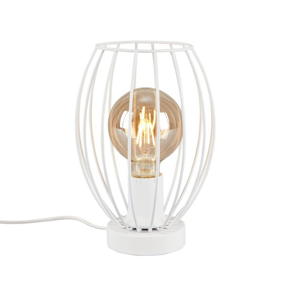 Tischleuchte Tischlampe Kabelschalter Drahtschirm 1xE27 25W weiß Metall Briloner
