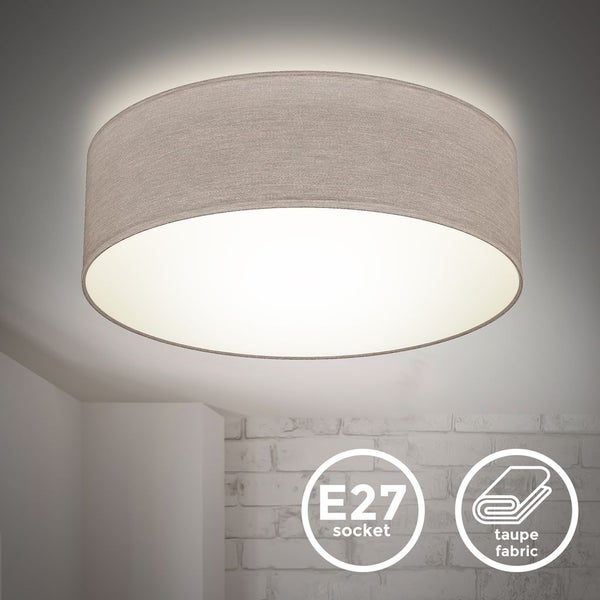 Deckenleuchte Ø30 cm - Stoffschirm, E27 Fassung, 1-flammig, taupe