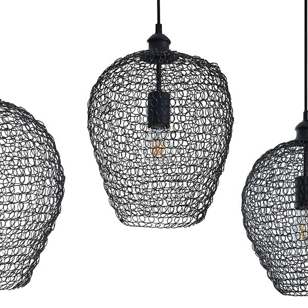 Lindby Pendelleuchte Benja (Retro, Vintage Antik) in Schwarz aus Metall (3 flammig E27) - Deckenlampe Esstischlampe Hängelampe Hängeleuchte Wohnzimmerleuchte