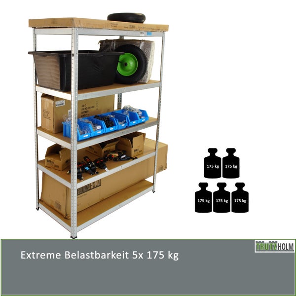 Metall Steckregal mit 5 Fachböden und einer Tragkraft von je 175 Kilogramm pro Boden von Trutzholm.