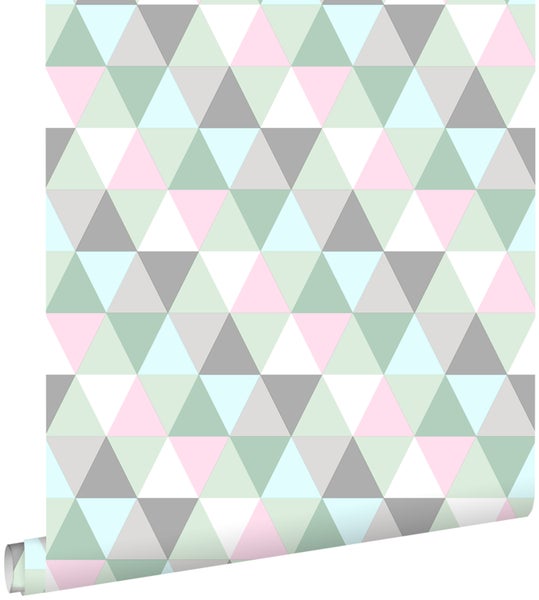 ESTAhome Tapete Dreiecke Mintgrün, Rosa und Grau - 53 cm x 10.05 m - 128706
