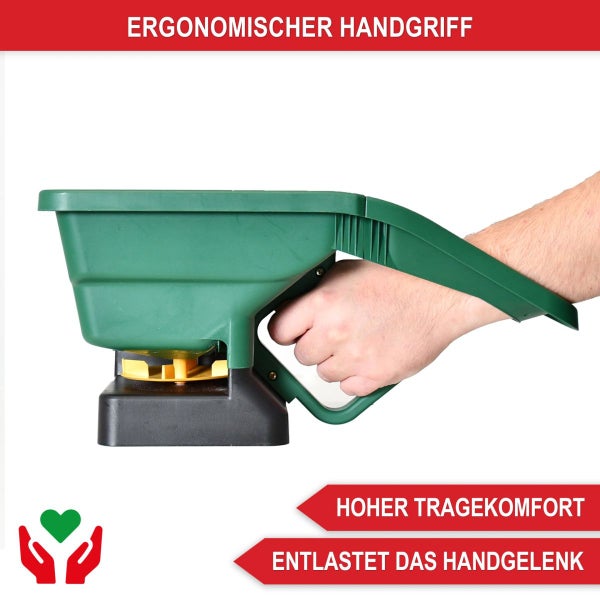 Handstreuer mit ergonomischem Handgriff zur Entlastung des Handgelenks für hohen Tragekomfort.