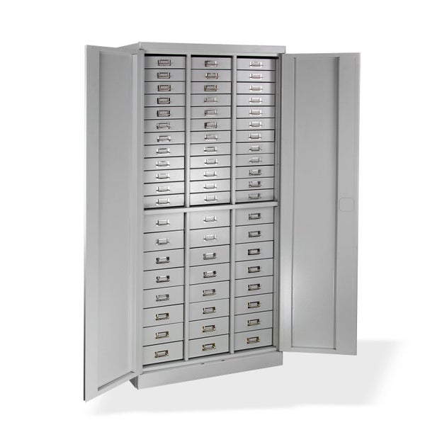 PROREGAL Schubladenschrank Chinchilla mit 60 Schubladen HxBxT 179 x 80 x 41 cm Lichtgrau