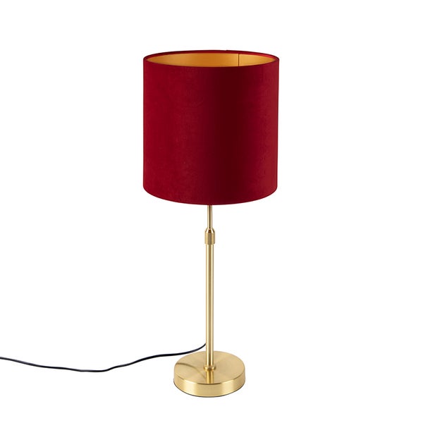 Tischlampe Gold / Messing mit Veloursschirm rot 25 cm - Parte