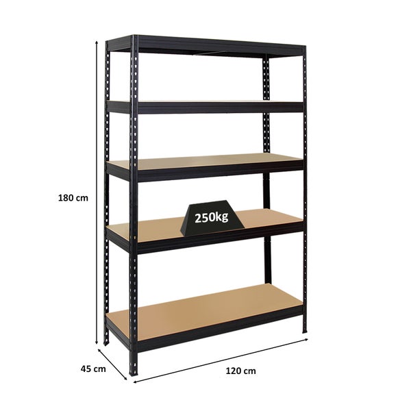 PROREGAL Schwerlastregal Rivet HxBxT 180 x 120 x 45 cm Fachlast 250 kg Innovatives Stecksystem Schwarz