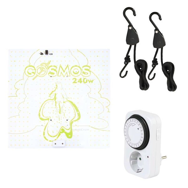 Cosmos LED Pflanzenlampen Set 240W – Vollspektrum Grow Lampe inkl. Zeitschaltuhr & Lighthanger – Stromsparend, kompakt & ideal für alle Wachstumsphasen