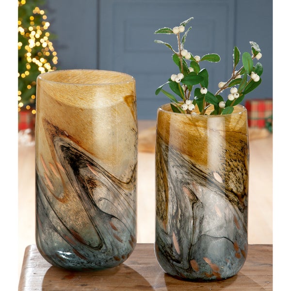 Vase GILDE Höhe 35,5 cm blau, braun Glas