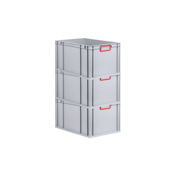 PROREGAL Spar Set 3x Eurobox Nextgen Color HxBxT 32 x 40 x 60 cm 65 Liter Griffe Rot Geschlossen Verstärkter Boden Eurobehälter Transportbox