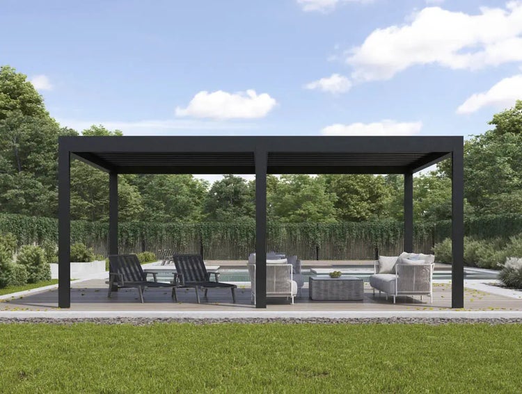 Elektrische Lamellen-Pergola 600x400 cm – Freistehend, Aluminium, motorisiert