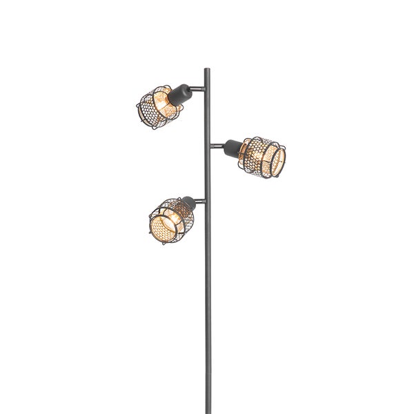 Stehleuchte mit drei Leuchtenköpfen in Gitteroptik