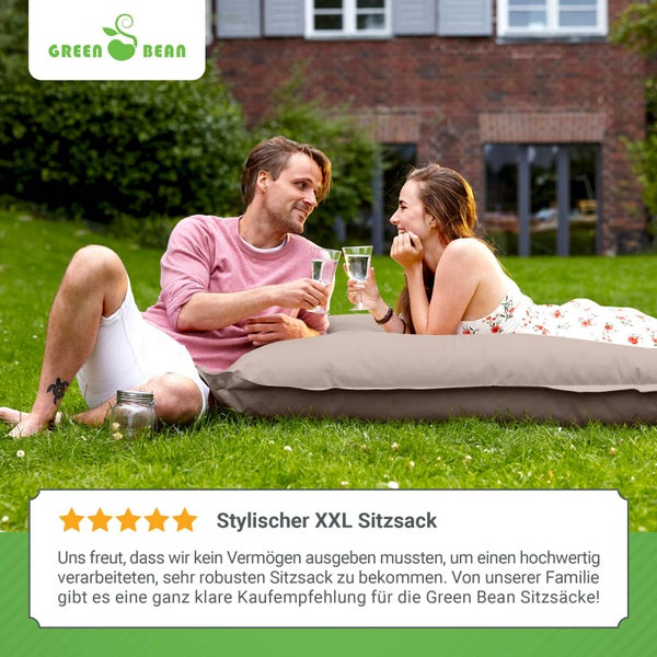 Green Bean Sitzsack 120x160cm 270 Liter Kinder & Erwachsene Bean Bag EPS Perlen Füllung Riesensitzsack Groß Draußen Outdoor Liegekissen Waschbar Wetterfest Lounge Chair Sitzkissen Bodenkissen Taupe