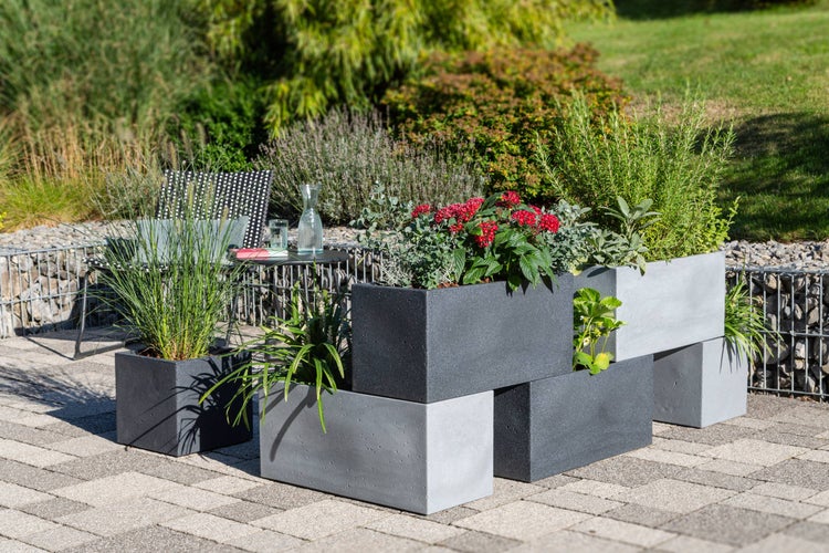 Scheurich C-Cube Long 60, Pflanzgefäß/Blumentopf/Pflanzkübel, rechteckig,  aus Kunststoff Farbe: Stony Grey, 58,5 cm Breite, 25 cm Tiefe, 26,5 cm hoch, 21 l Vol.
