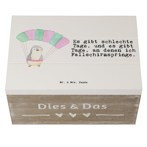 Mr. & Mrs. Panda 22 x 15 cm Holzkiste Pinguin Fallschirm springen - Weiß