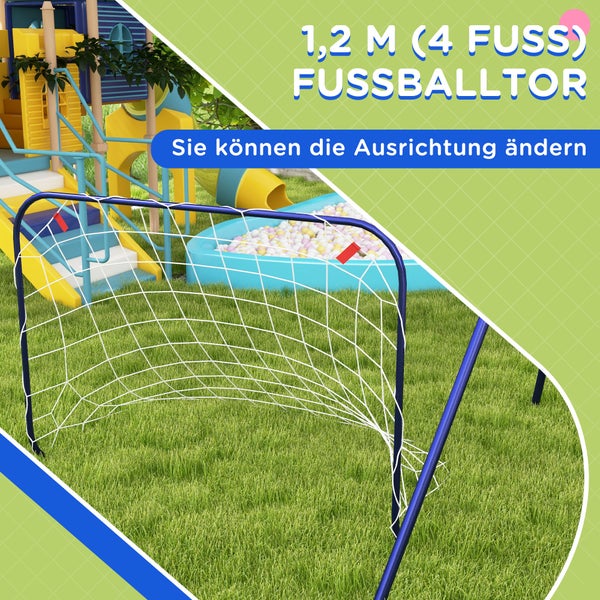 Outsunny 3 in 1 Schaukelset, Schaukelgerüst aus Stahl Kinderschaukel mit Fußballtor, Basketballkorb, Gartenschaukel Schaukelgestell Outdoor für Kinder 3-8 Jahre, Stahl, Dunkelblau