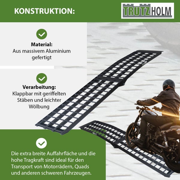 TRUTZHOLM 2 x Auffahrrampen 230 cm Traglast 1360 kg Alu klappbar schwarz Riffelstab Verladerampen