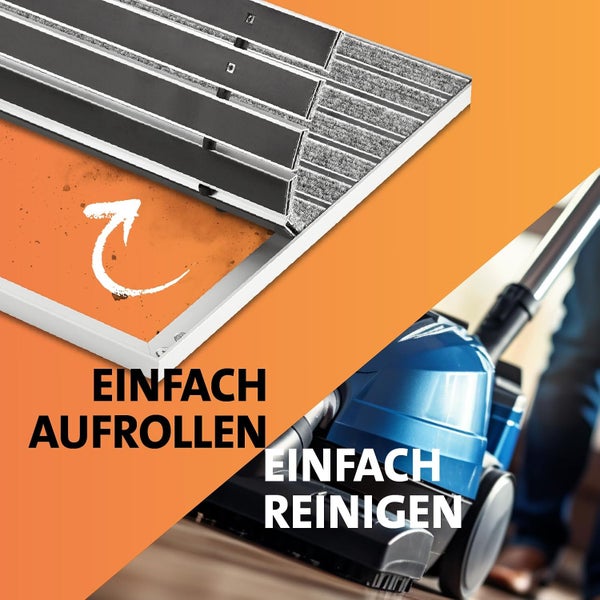 Schmutzfangmatte mit Aluminiumrahmen für Eingang | Einbau Alu-Fußmatte Innen & Außen überdacht | Robuste, eingelassene Eingangsmatte Grau 100 x 80 cm