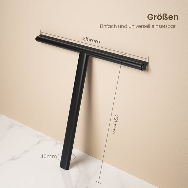 EMKE Duschabzieher mit Doppelhaken, 215 x 40 x 225 mm, T-Design, Schwarz, aus Edelstahl & Silikon