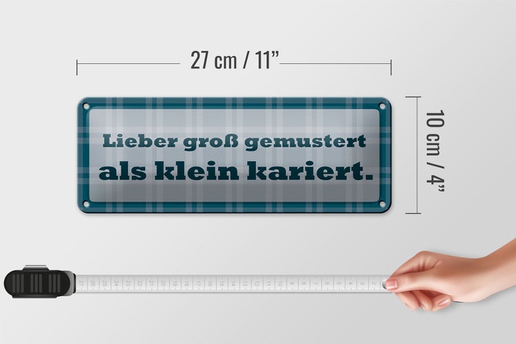 Blechschild Spruch 27x10cm lieber groß gemustert als klein Dekoration