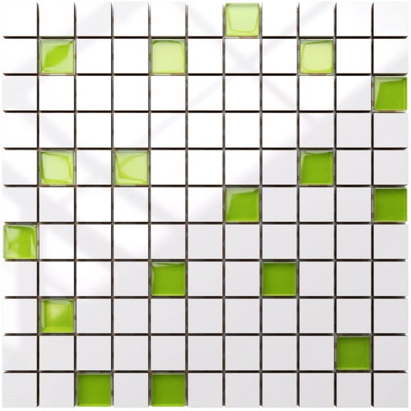 Keramikmosaik auf Netz für Bad oder Küche 30cm x 30cm - White-green
